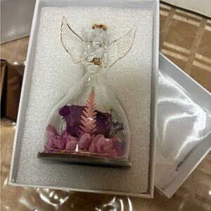 Glass Angel Figurine with Purple and Pink Accents